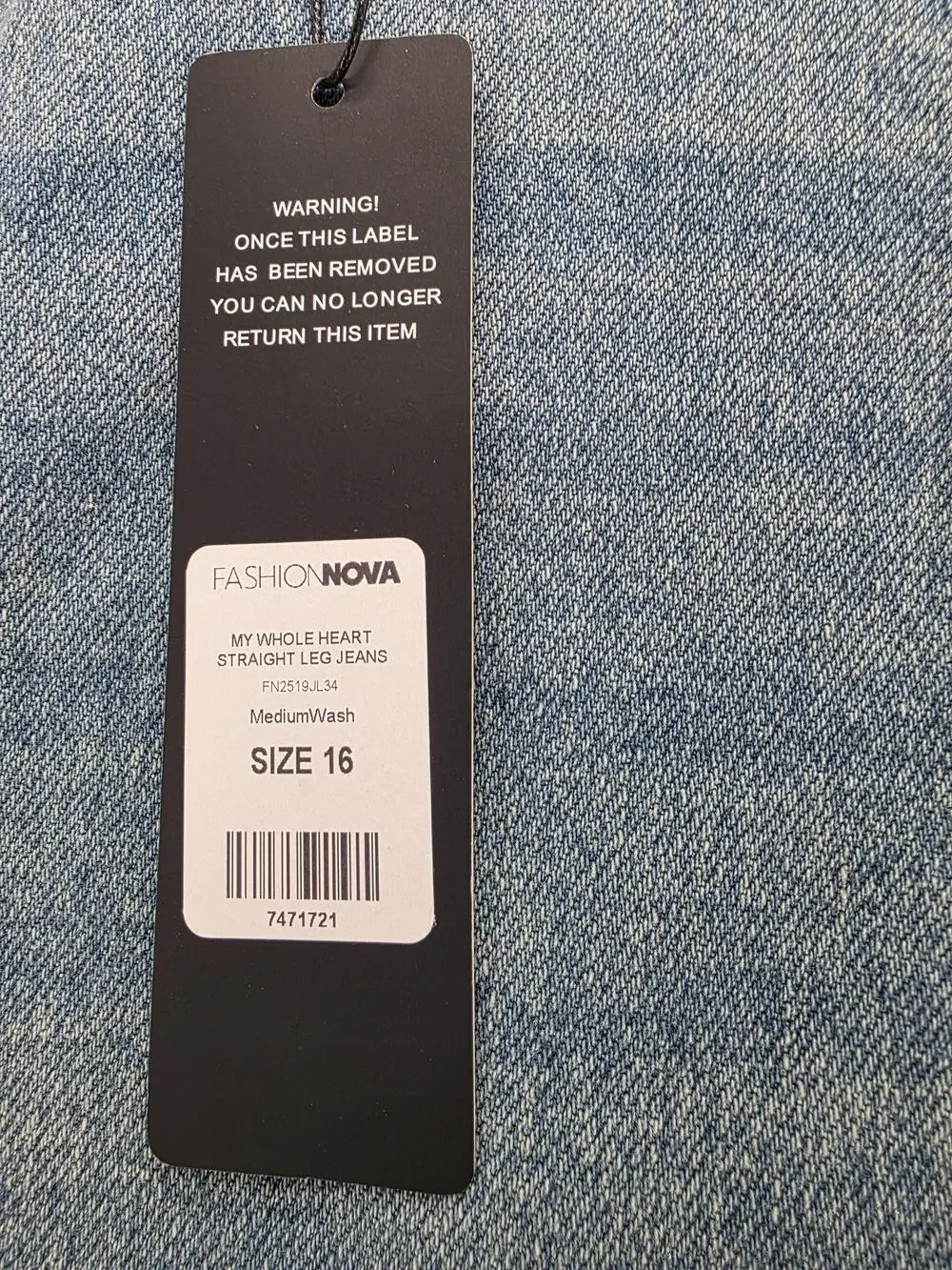 Fashion Nova Jeans Womens 16 Blue My Whole Heart Straight High Rise 34 Inseam